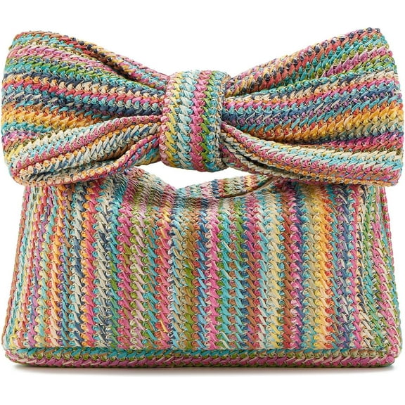 Women Straw Clutch Purses Bow Purse Summer Beach Bags Stylish Handmade Woven Handbags for Party Wedding Vacation
