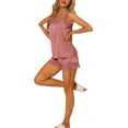 thumbnail image 2 of Conjuntos de pijama de satén para mujer INSPIRE CHIC con tirantes de encaje y pantalones cortos, 2 piezas, conjuntos de lounge de seda M color rosa loto, 2 of 6