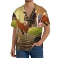 thumbnail image 1 of Balery Country Farm Morning Rooster Camisa Casual de Manga Corta con Botones para Hombre, Texturizada, Estilo Cubano, para Playa, Verano-Small, 1 of 5