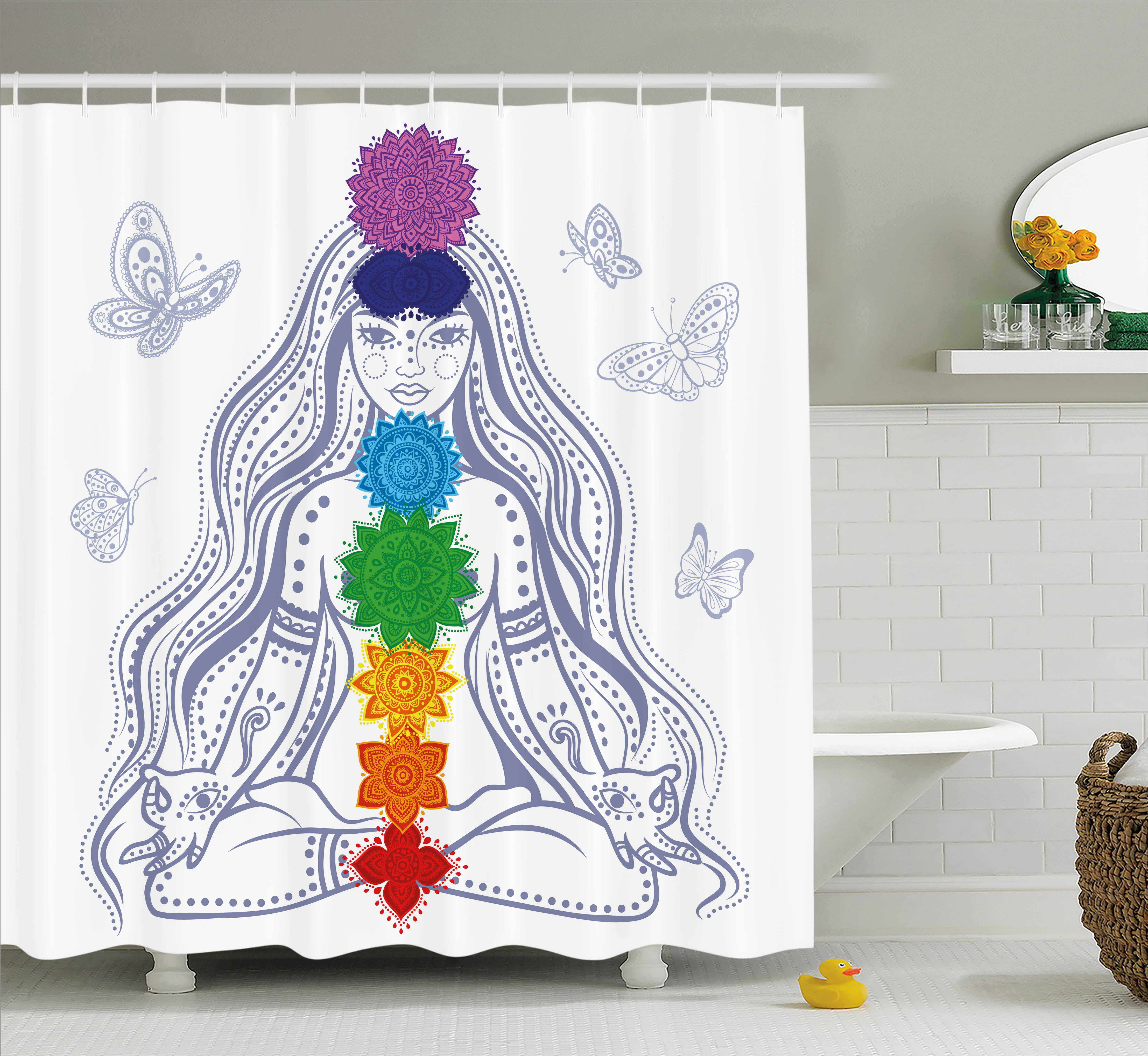 Beautiful Zen Garden Lotus Shower Curtain Polyester Waterproof with Hooks 