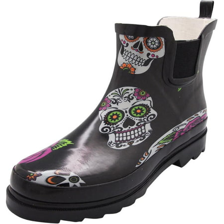 Norty New Women Low Ankle High Rain Boots Rubber Snow Rainboot Shoe Bootie, 40925 Black Skulls /