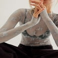 thumbnail image 4 of Women‘s Long Sleeve Lace Shirts with Mesh See-Through and Mock Neck, 4 of 9