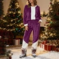 thumbnail image 3 of REALiKUN Women's Color Block Fleece Sweatsuit, Long Sleeve Crewneck Tracksuit, Fuzzy Lounge Set with Pockets, 3 of 5