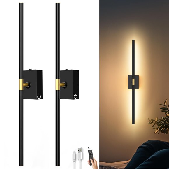 Apliques de Pared iThird Recargables 80 cm Batería 10000mAh Negro Juego de 2