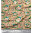 thumbnail image 1 of Soimoi Pink Silk Fabric Stripe,Leaves & Begonia Floral Print Sewing Fabric Yard 42 Inch Wide, 1 of 1
