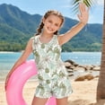 thumbnail image 4 of COEQINE Girls Two Piece Tankini Swimsuit Racerback Bathing Suit with Chest Pad, Summer Hawaiian Swimwear with Boyshort for Kids 6-7 Years, for Water Play, Tropical Palm Leaf Monstera, 4 of 8