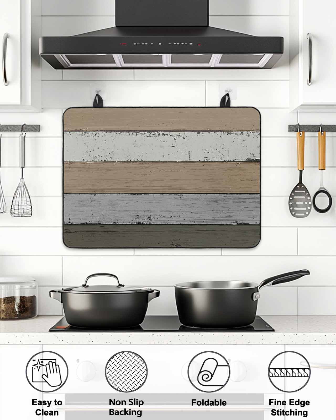 Stove Top Covers for Electric Stove, Brown Wood Grain Glass Stovetop Cover Protector, Vintage Grey Stripe Gradient Grain Induction Cooktop Protector Oven Mat for Kitchen Countertop 24"x21"