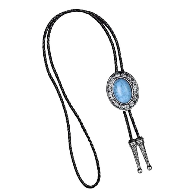Qarigey Celtic Natural Stone Western Novelty Rodeo Leather Necktie Blue Necklace Bolo Tie Type3