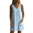 thumbnail image 6 of zbxnLI Womens Striped Dress V Neck Sleeveless Mini Dresses with Pockets Summer Vacation Casual Loose Sundress, 6 of 7