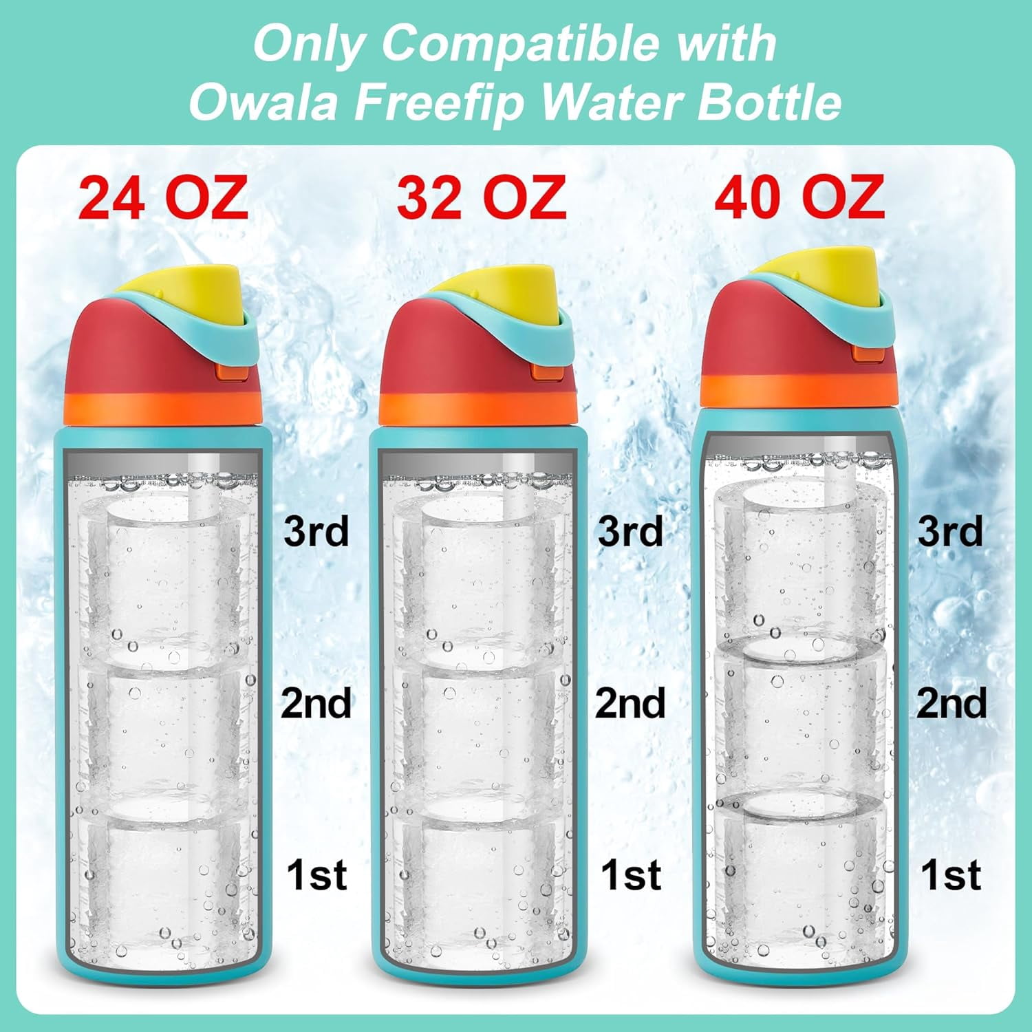 Ice Cube Tray for Owala FreeSip Bottle 24-40Oz, No White Residue, Easy Fill and Release Ice Maker, 3 Pcs Silicone Ice Cube Molds for Chilling Cocktails, Whiskey, Drinks, Coffee