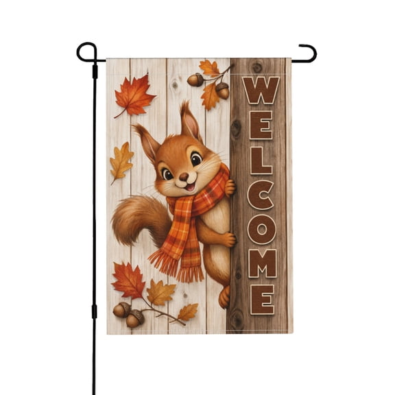 Welcome Garden Flag with Squirrel and Fall Leaves, Outdoor Decor 12X18