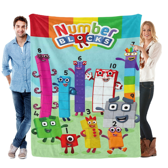 Number blocks Flannel Throw Blanket, Soft Lightweight Cozy Plush Blanket for Kids, Cartoon Number Character Bed Sofa Couch Travel Blanket for Boys Girls