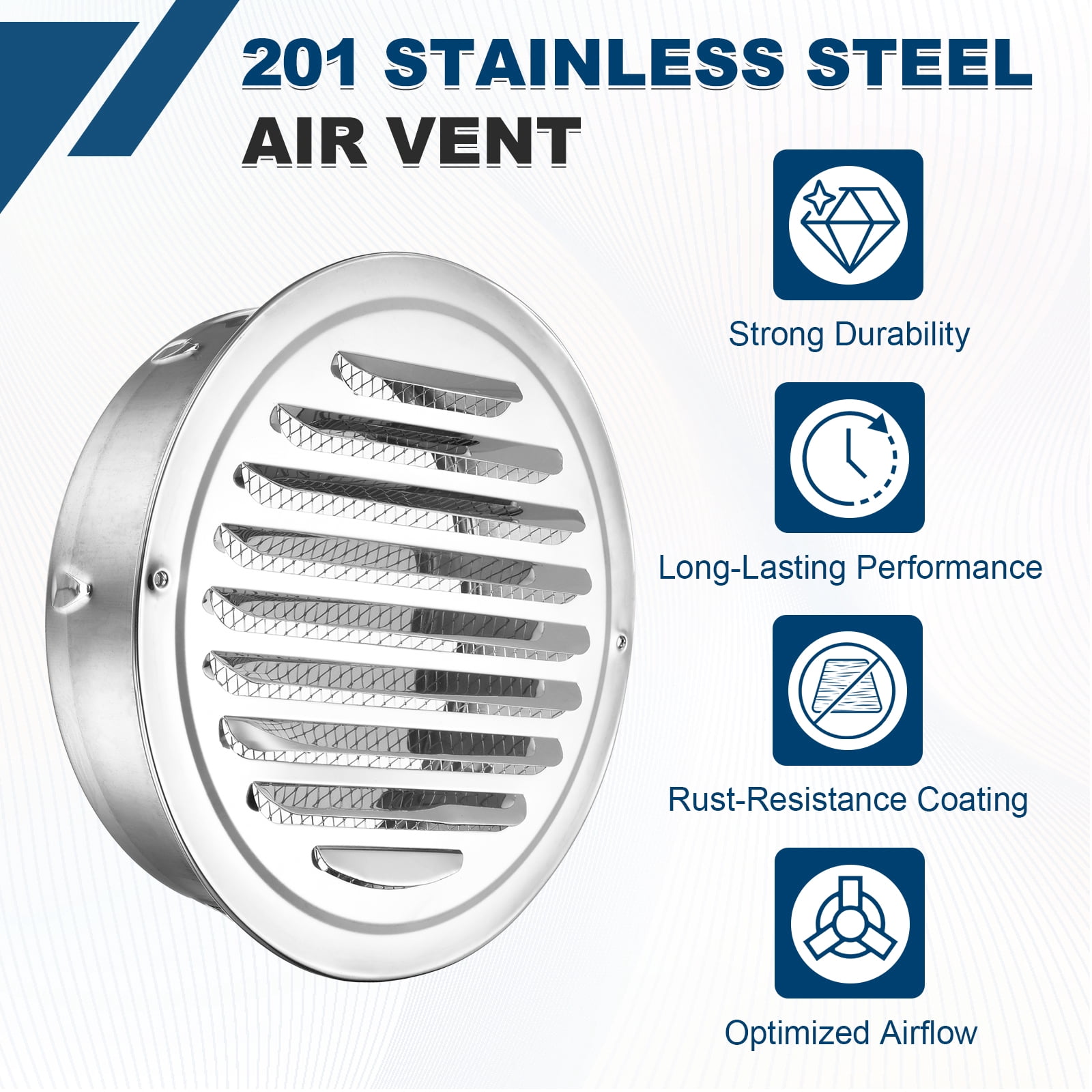 Uxcell Stainless Steel Soffit Vent 8" Round Louver Grille Cover Air Vent Hood Soffit Exhaust with Screen Mesh for Wall Ceiling Mount Bathroom Garage Attic Ventilation