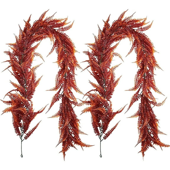 2pcs, 6ft Artificial Fall Plant Leaf Garland, Green Black Orange Hanging Autumn Ferns Leave Vines Garlands, Halloween Thanksgiving Decor for Home Party Fireplace Christmas Indoor Outdoor