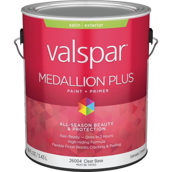 Valspar 26004 Clear Base Medallion Plus Exterior Paint & Primer, Satin, 1 Gallon