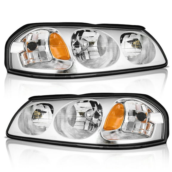 WEELMOTO for 2000-2005 Chevy Impala Headlights Assembly,Headlamp Replacement with Chrome Housing Amber Reflector Left Right Pair