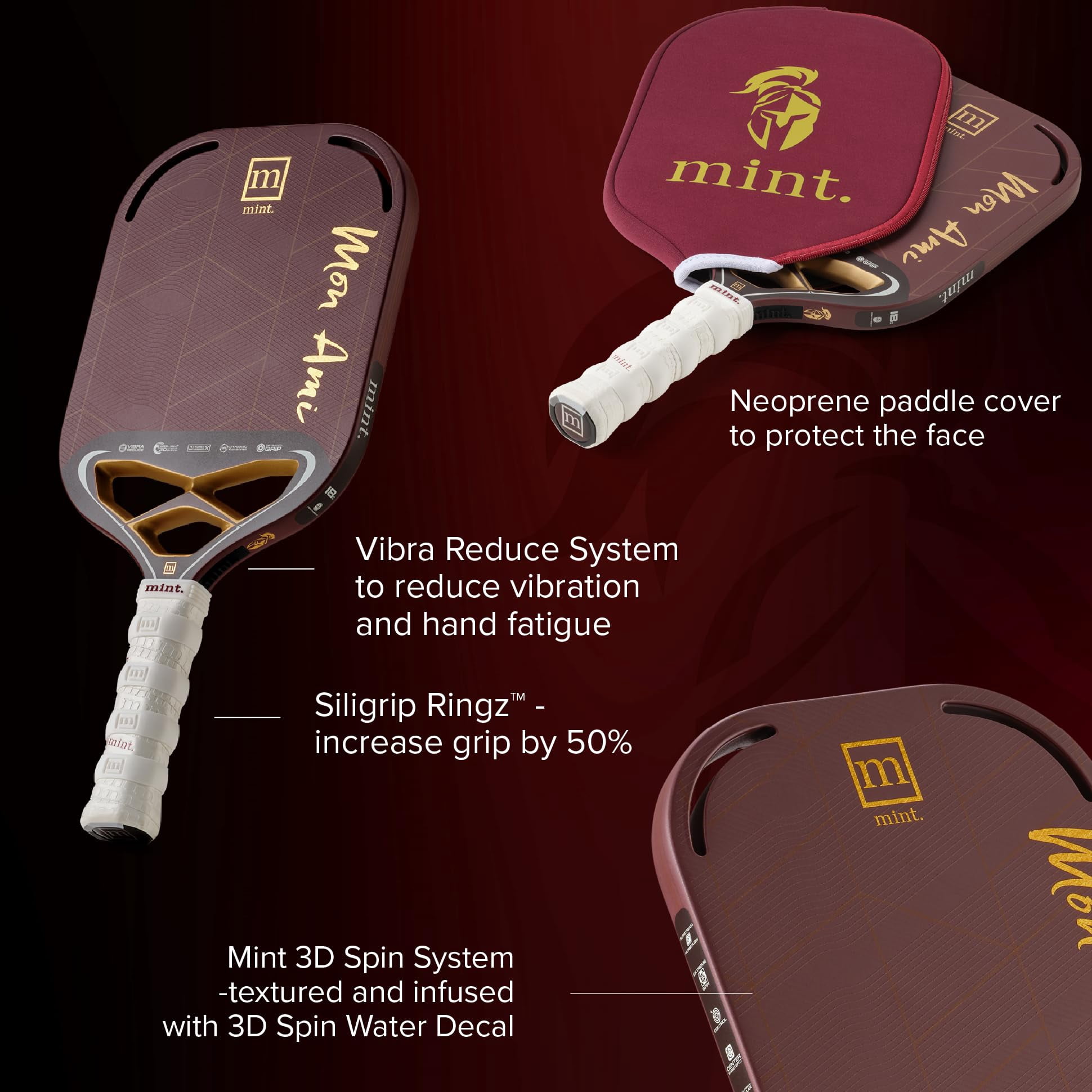 Mint Sport Mon Ami Pickleball Paddle, 18mm Kevlar and Carbon Fiber Hybrid, Edgeless Design with 3D Textured Surface, USAPA Approved