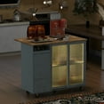 thumbnail image 2 of Rolling Kitchen Island Cart on 5 Wheels with Drop Leaf, LED Light Movable Island Table with 2 Fluted Glass Doors, 1 Flip Cabinet Door and Adjustable Shelf, 44inch Width, Grey+Blue, 2 of 9