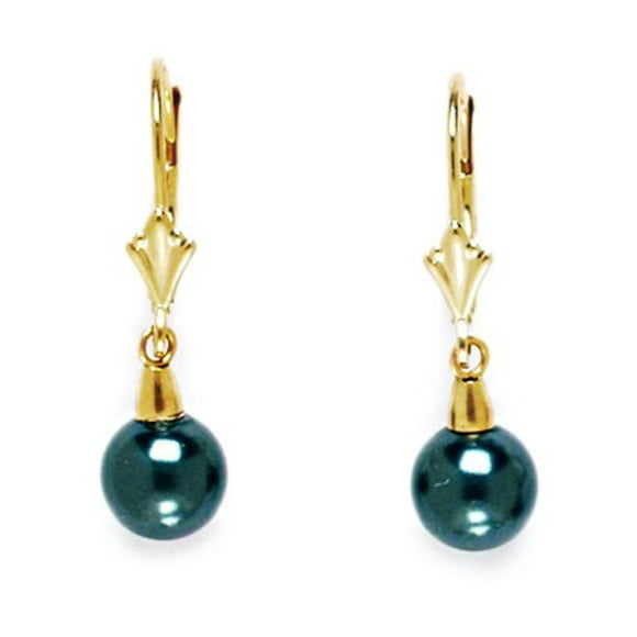 14k Yellow Gold Tahitian Look 7mm Crystal Pearl Ball Earrings Measures 27x7mm Jewelry Gifts for Women