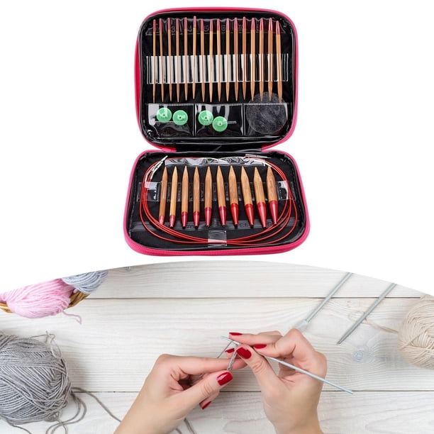 Juego de alfileres de tejer circulares, alfileres de crochet extraíbles e intercambiables con estuche de almacenamiento para proyectos de tejido de