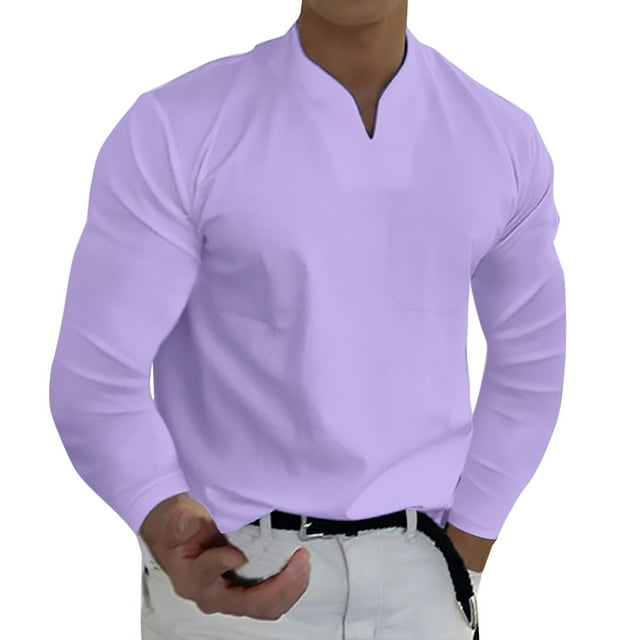 Men Spring Spring &Winter Casual V Neck Solid Long Sleeve Tee Shirt Top Blouse