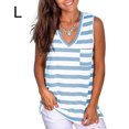 thumbnail image 1 of Camiseta de verano con cuello en V informal sin mangas con rayas de chaleco para mujer, azul, blanco, L Eigraketly AP002567-08, 1 of 5
