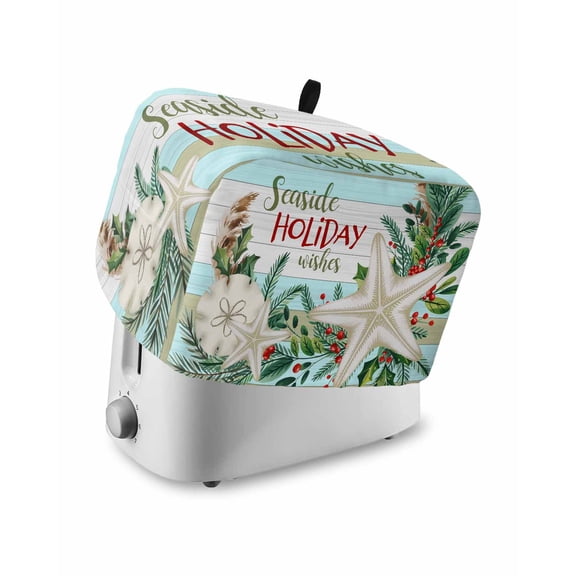 Fsddascl Teal Coastal Christmas Small Toaster Cover 2 Slice, Kitchen Appliance Covers, Xmas Botanical Seaside Starfish Vintage Toaster Oven Cover with Loop, Bread Machine Cover Polyester Dust Cover