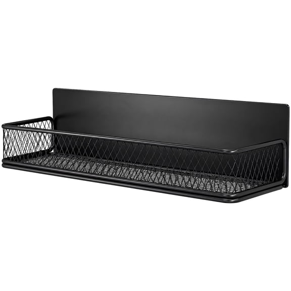 Metal-Gripping Wall Mounted Shelf, Metal Grid Storage Rack for Refrigerator Side Storage, Large Black No Punching Spice Shelf with Guardrail for Kitchen Pantry Laundry Room Organization, 1 Pack