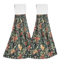 Yayeee Kitchen Hanging Hand Towels Set of 2 with Loop Bathroom Absorbent Tie Towel, Christmas Bows