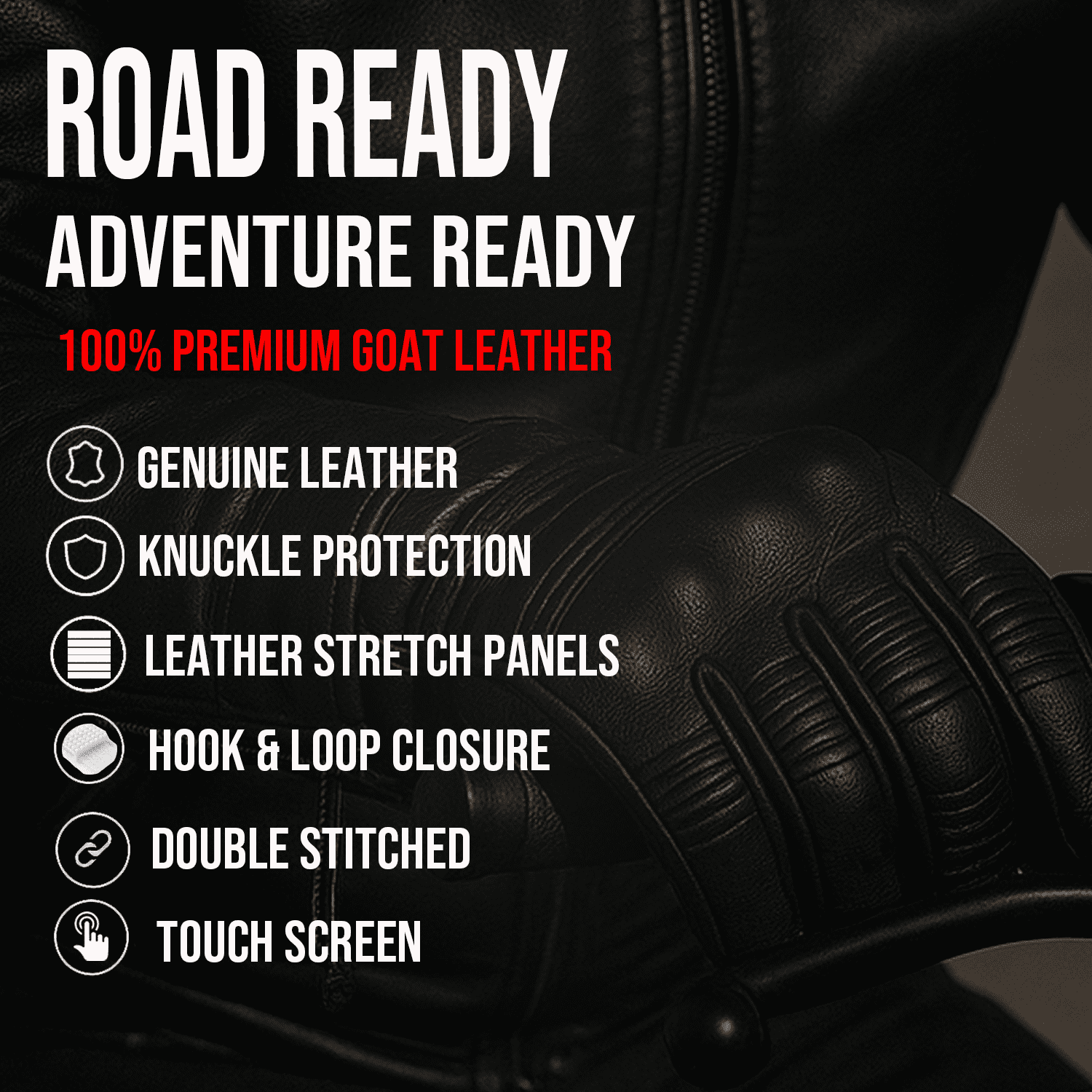 Men's Genuine Leather Cruiser Street Biker Padded Gloves L