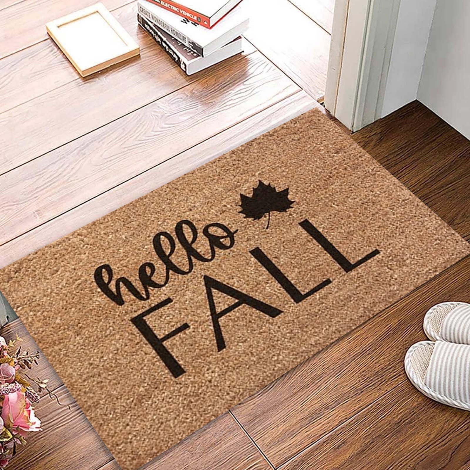 Fall Coir Doormat Welcome Pumpkins Door Mat Non- Farmhouse Floor Mats Autumn Decorative Entrance Rugs for Halloween Thanksgiving Indoor Outdoor Porch Bathroom Décor (C)