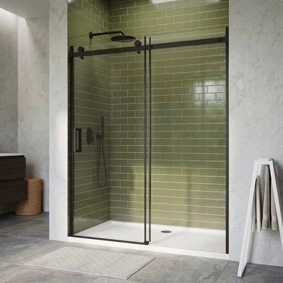56-60"W x 72"H Frameless Sliding Shower Door, 5/16"(8mm) SGCC Glass, Matte Black, Buffer
