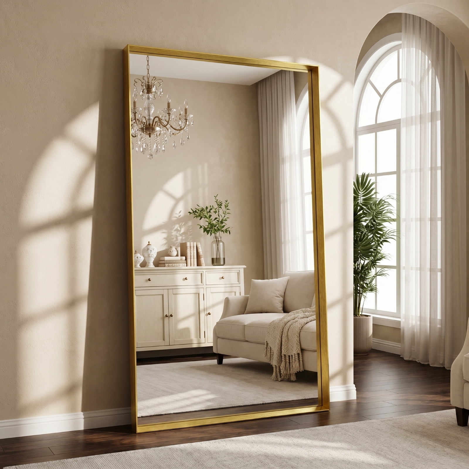Gleamira 36"x60" Rectangular Full Length Mirror Floor Standing Mirror with Deep Frame, Gold
