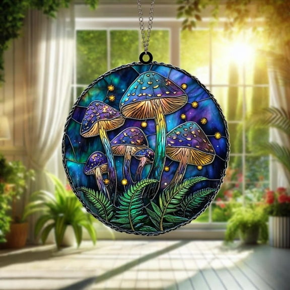 Mushrooms Suncatcher for Window Boho Crystal Glass Ornament Handmade Home Decor Perfect Gift for Nature Lovers, Crystal glass window