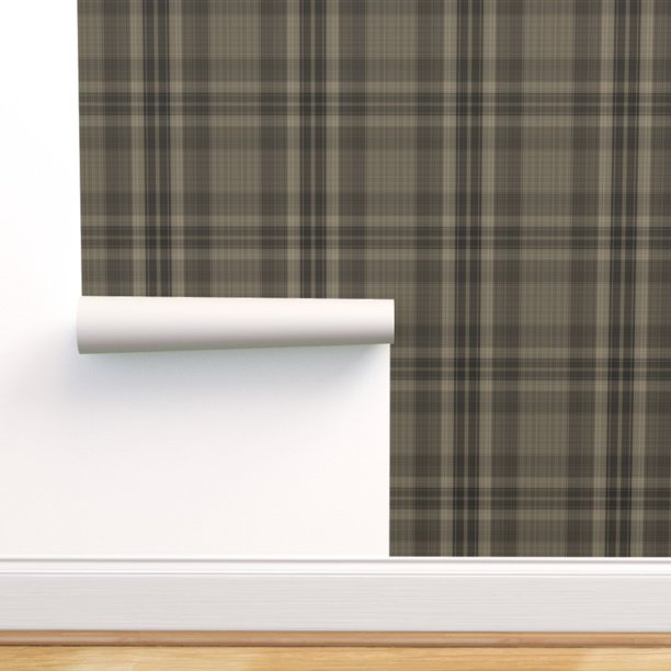 Removable Water-Activated Wallpaper Plaid Striped Brown Hipster