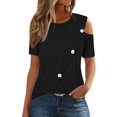 thumbnail image 2 of iHengLiXing Plus Size Spring Tops for Women 2025 Dressy Casual Women'S 2024 Summer Casual And Comfortable Solid Color Cold Shoulder Button Splicing Short-Sleeved Round Neck Top/Shirt Black L, 2 of 7
