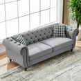 thumbnail image 5 of Newest 3+3 Seater ‌velvet upholstery fabric Sofa with Roll Armrest & Nailhead,Upholstered Mid Century Modern Couch,3 Seater & 3 Seater Couch for Living Room, Office, Apartment, Gray, 5 of 9