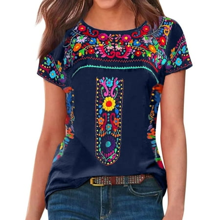 

nsendm under Scrub Women Long Sleeve Shirts Women Short Sleeve Loose Round Neck Casual Tunics for Women Summer Women Shirt Blue Large