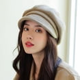 thumbnail image 4 of Women Beret Retro Thick Solid Color Casual Curled Edge Keep Warm Elegant Short Brim Octagonal Cap for Daily Wear, 4 of 7