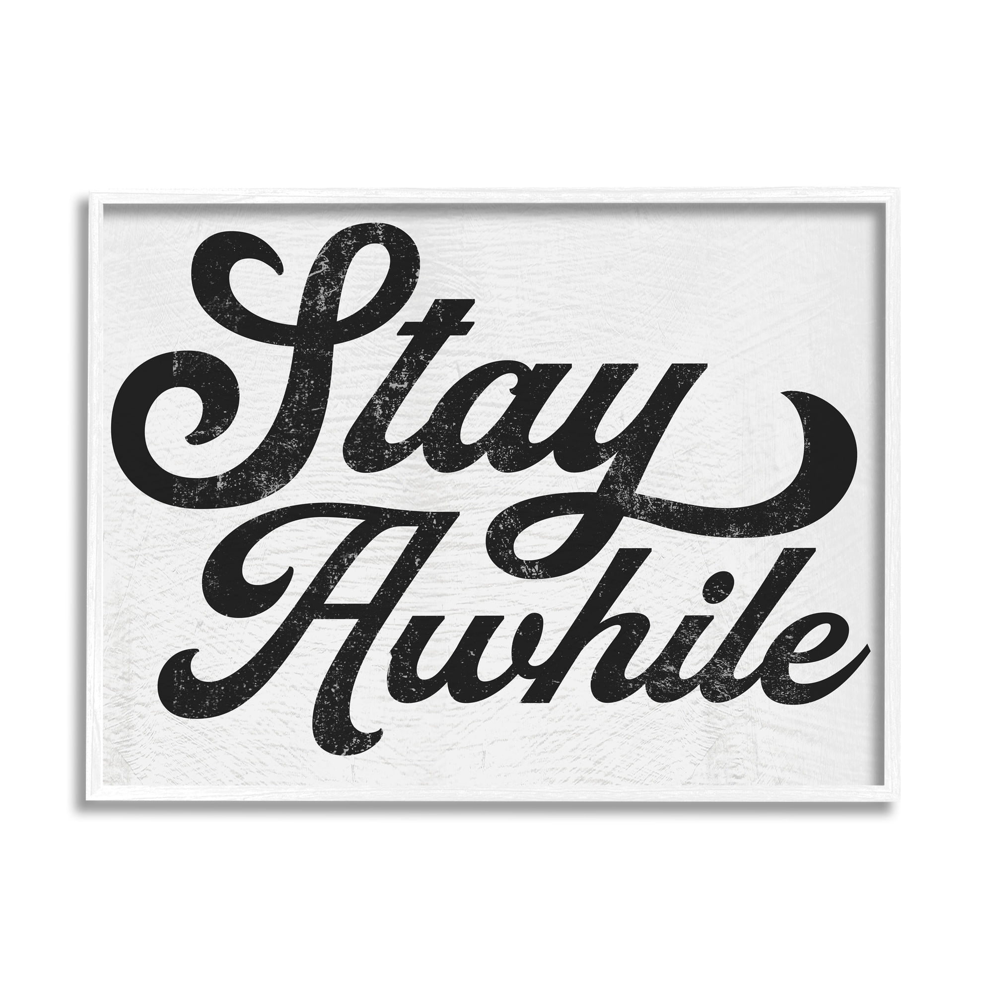 Stupell Industries Stay Awhile Retro Text Casual Vintage Phrase Graphic Art White Framed Art Print Wall Art, Design by Daphne Polselli
