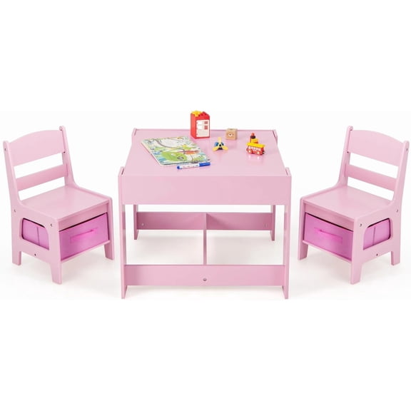 Toddler Table and Chair Set, 3 in 1 Wooden Activity Table w/Storage Drawer&Box, Removable Blackboard, Detachable Tabletop, Kids Table and Chairs for Reading, Drawing, Playroom, Classroom