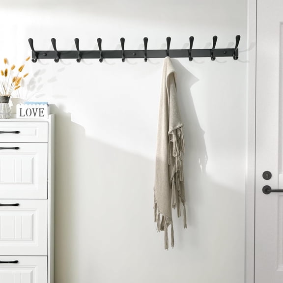 Coat Rack Wall Mounted - 10 Hooks, Heavy Duty, Stainless Steel, Metal Wall Hanger, Sturdy Hooks for Hanging Coats, Jacket, Clothes, Hat, Blue