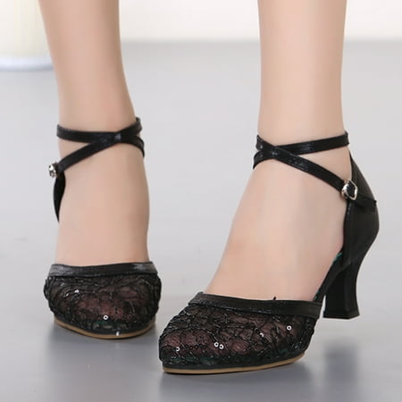 

uikmnh Women Shoes Mesh Rhinestone Sandals For Womens Latin Dance Shoes Heeled Ballroom Salsa Tango Party Sequin Dance Shoes Black 8