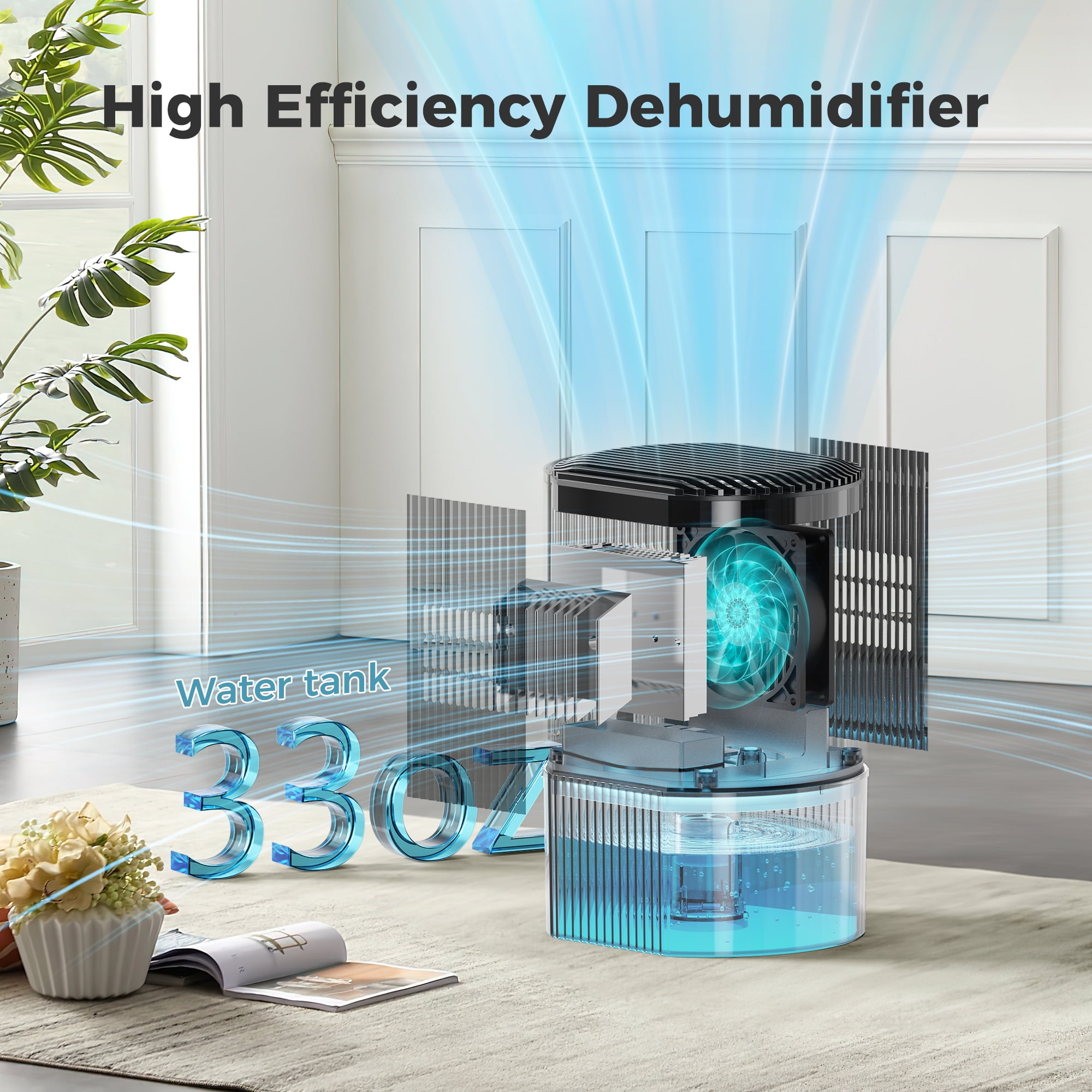 Breezome Small Dehumidifiers for Home, 33oz Dehumidifier for Bedroom with 7 Colors LED Light,Auto Shutoff, Auto Defrost, Ultra-Quiet Energy Saving (280sq. ft)