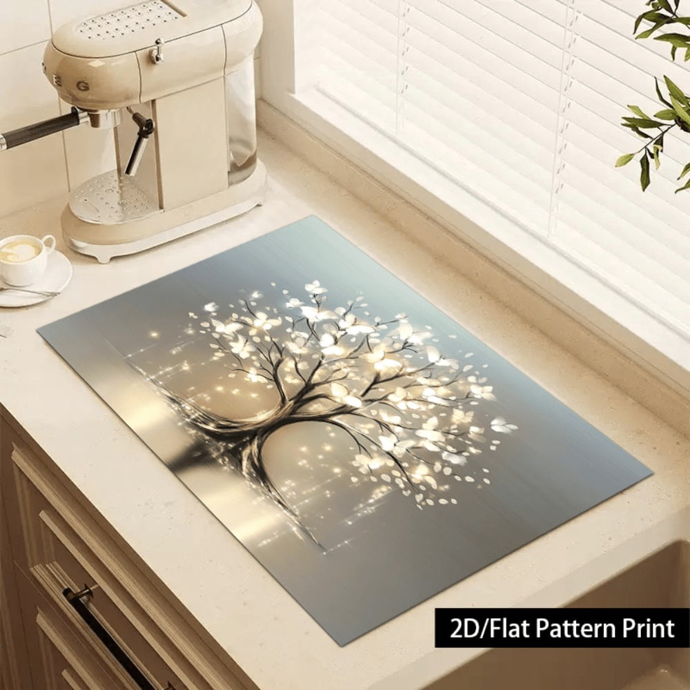 1 piece, stove panel and cooktop panel protection pad, 2D flat dreamy butterfly life tree pattern kitchen decorative countertop pad, suitable for stoves, washing machines, dryers, coffee machines, mu