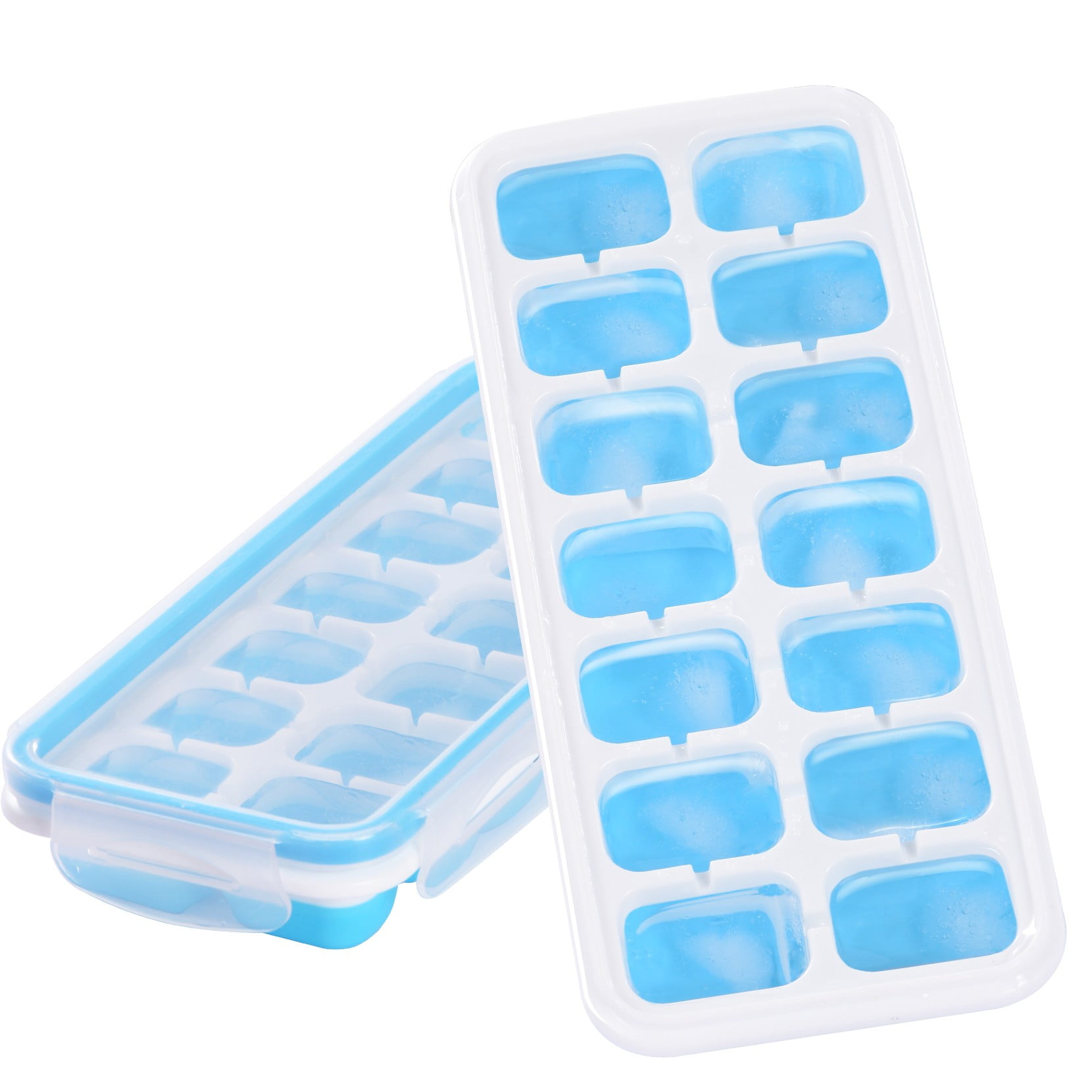 Silicone Ice Cube Trays 2 Pack with Removable Lids 28 Ice Cubes Molds Easy-Release Stackable LFGB/FDA Approved BPA-Free Ice Cube Tray Set