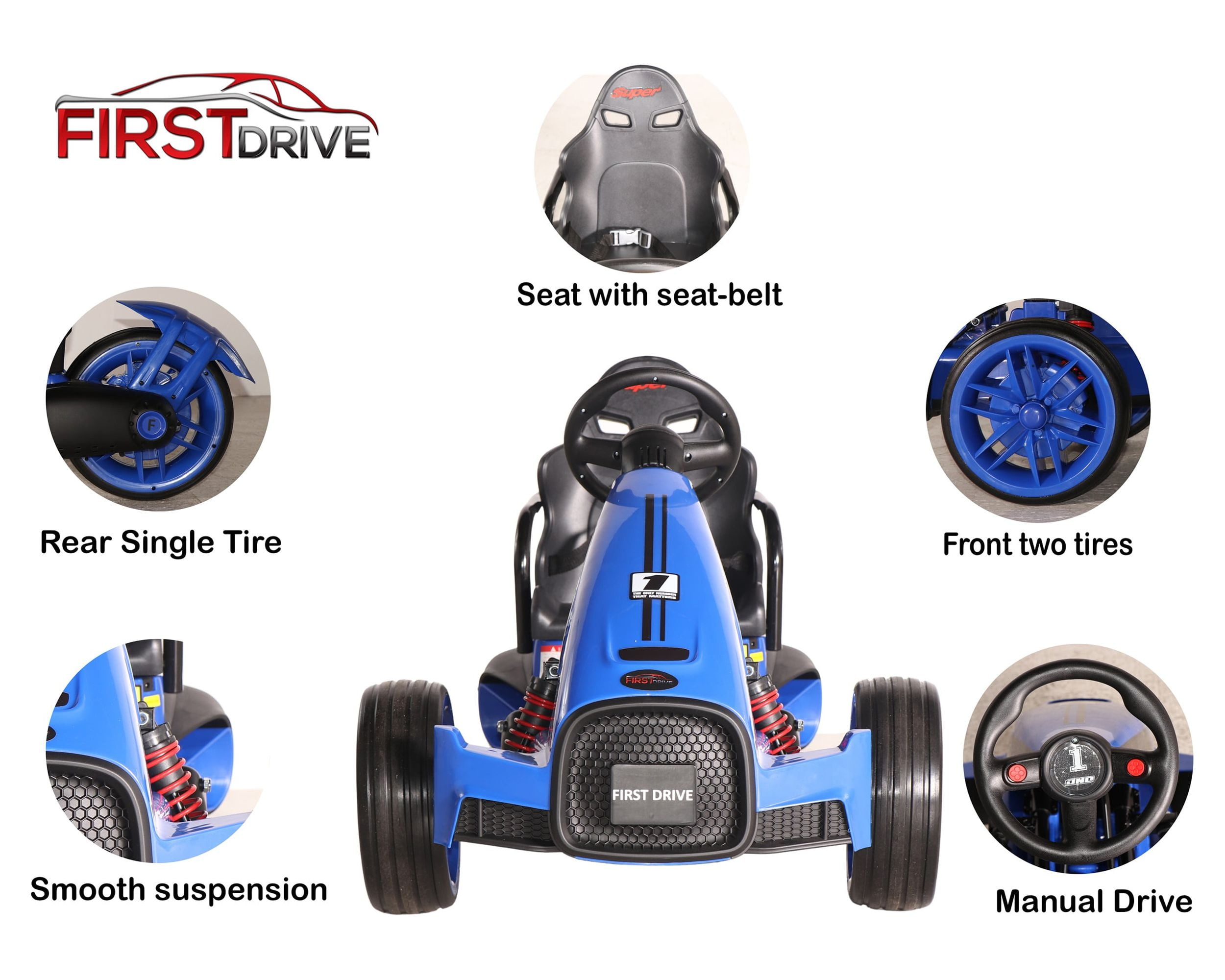 First Drive Kids Electric Go Kart 12V Blue- Electric Power Ride On Toy Kids  Car 