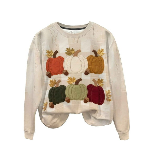 Makaor Fall Sweatshirt Women Men Plus Size Thanksgiving Day Crew Neck Tops Fleece Long Sleeve Pullover Color Block Clothes