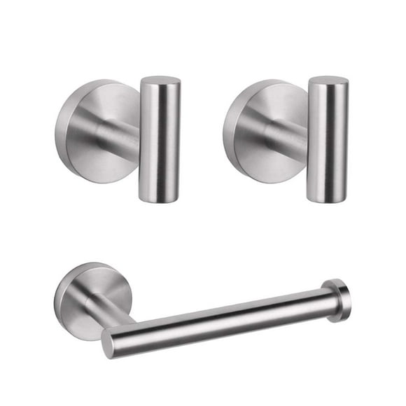 GERZWY Modern 3-Piece Bathroom Hardware Set Toilet Paper Holder and 2X Towel Hook Wall Mounted Brushed SUS 304 Stainless Steel
