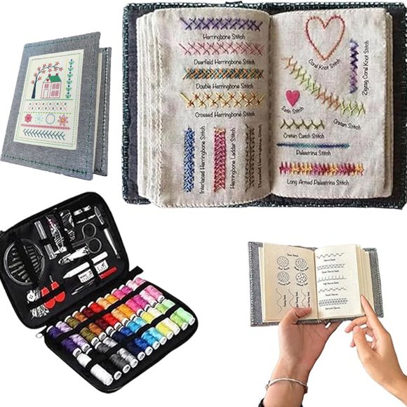 Luiuiu New Upgraded Embroidery Stitch Book Kit: All-in-One Linen Embroidery Reference Guide, 86 Pcs Beginner Embroidery Kit, Portable Hand Embroidery Book for Adults & DIY Craft Lovers